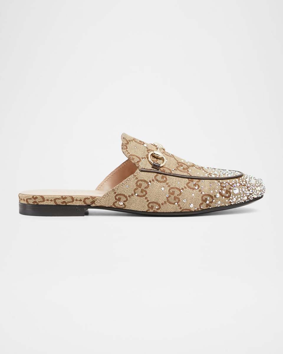 Princetown Crystal GG Canvas Mules